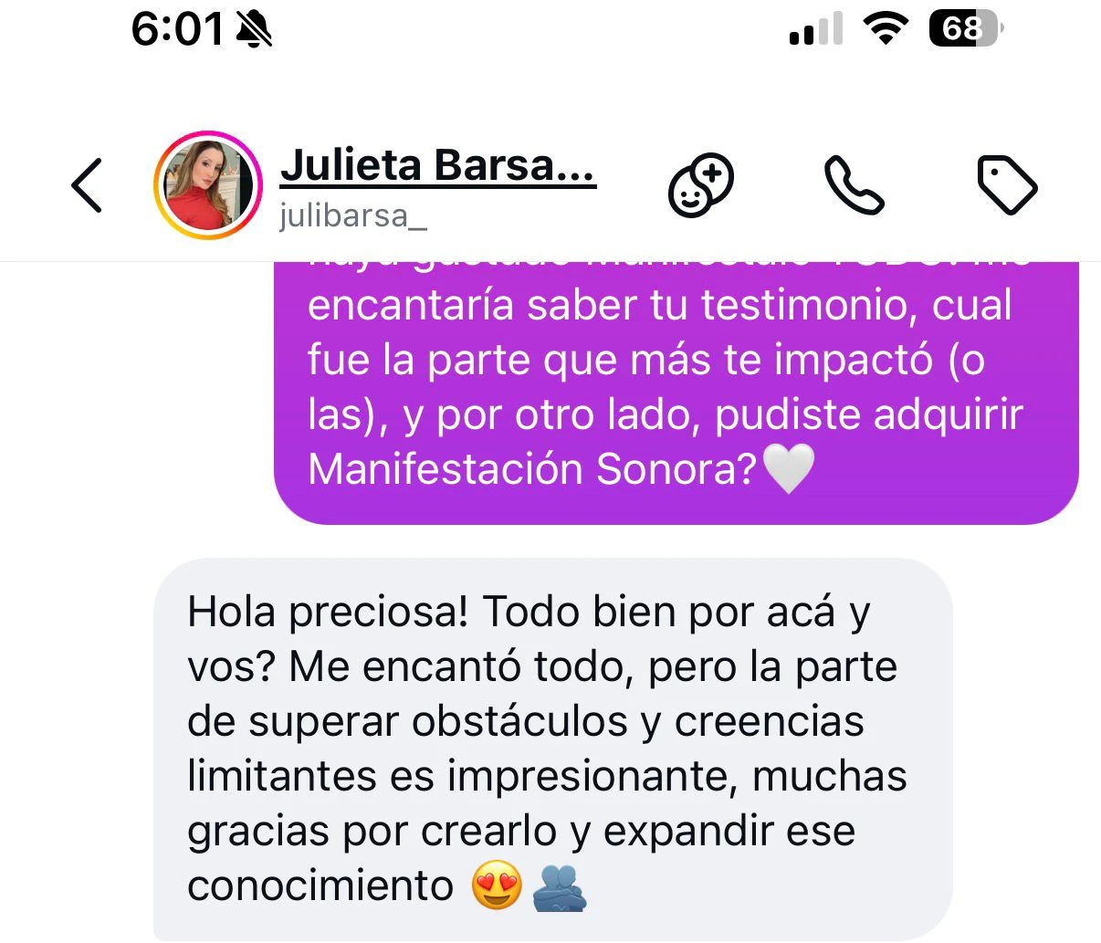 Testimonio Julieta — Instagram